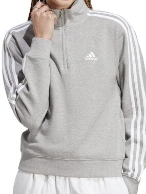 NWT adidas Light Gray Quarter-Zip Pullover with Three Stripes